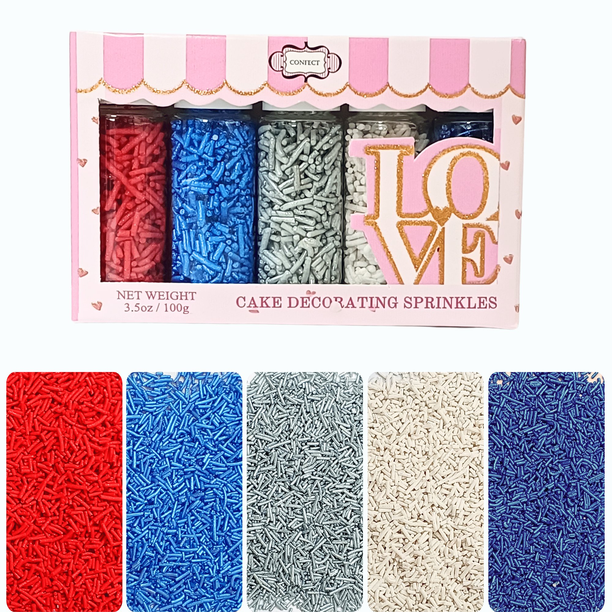confect edible patriotic sprinkles mix red white blue silver jimmies justice league sprinkles pack of 5 j4 08