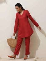 Thumbnail for trueBrowns Maroon Viscose Co-ord Set
