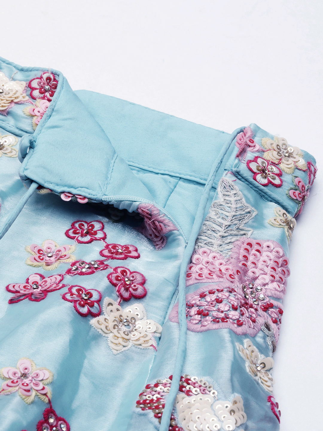 House of Panchhi Turquoise Blue Organza Sequins And Zarkan Embroidery Lehenga Choli & Dupatta - Distacart