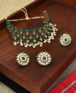 Thumbnail for Jewel City Indian Gold-Plated & Green Alloy Gold-Plated Kundan-Studded & Beaded Jewellery Set - Distacart