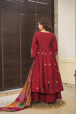 Thumbnail for Yash Enterprise Maroon Maslin Cotton Party Wear Suit Set - Distacart