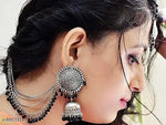 Thumbnail for Tehzeeb Creations Women's Silver And Black Colour Oxidised Earrings With Tikka - Distacart