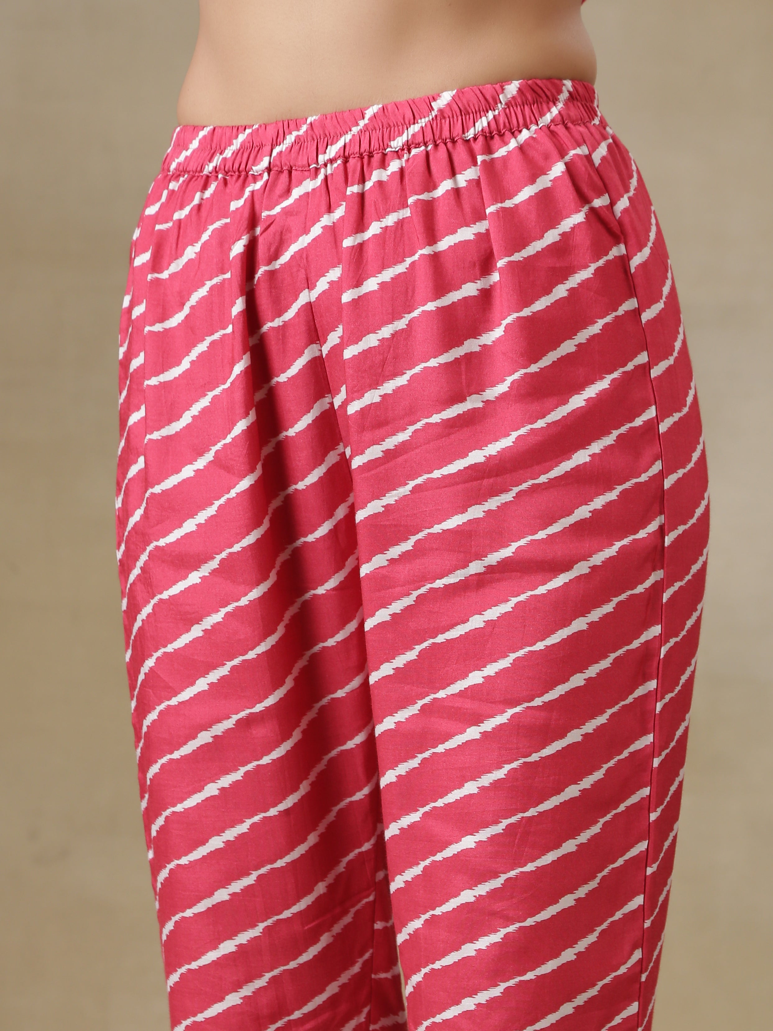 trueBrowns Pink Bandhani Printed Silk Anarkali Kurta Pant Dupatta Set - Distacart
