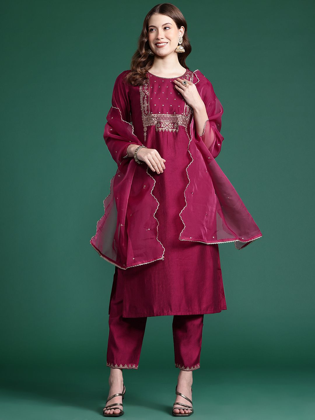 Indo Era Women Embroidered Straight Kurta Set