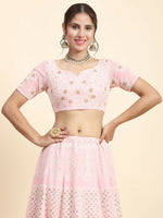 Thumbnail for Jyoti Fashion Stunning Baby Pink Faux Georgette 3MM Sequins with Thread & Jari Embroidery Lehenga Choli with Dupatta - Distacart