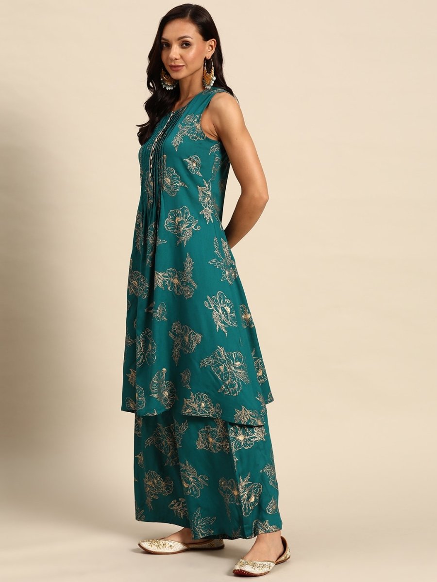 All About You Ethnic Motifs Printed Kurta with Palazzos - Distacart