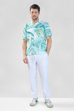 Thumbnail for Xkind Green Fine Cord Drop Shoulder Printed Relaxed Fit Shirt
