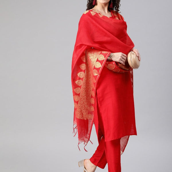 Anouk Women Red Solid Kurta with Trousers & Dupatta - Distacart