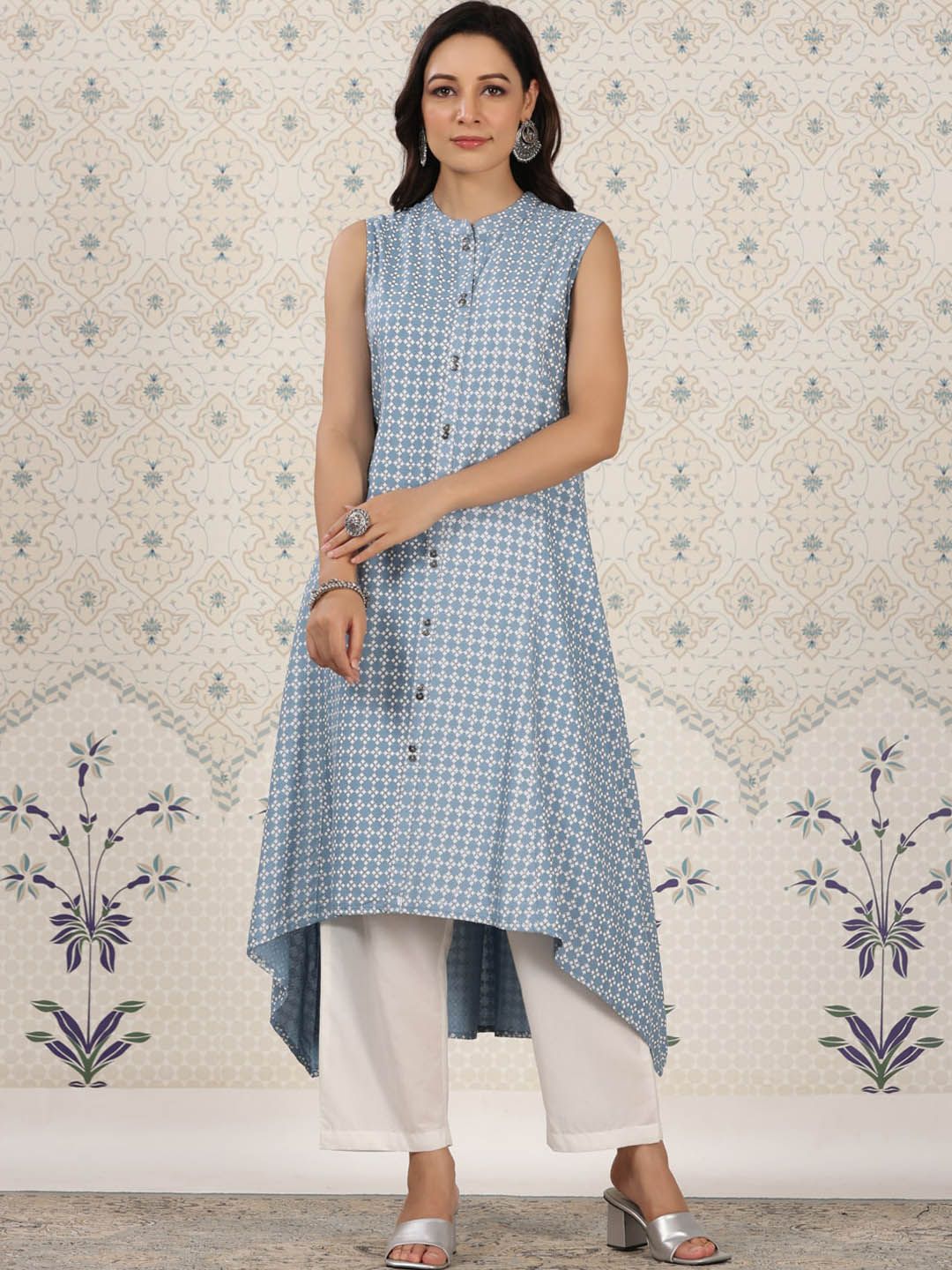 Ode by House of Pataudi Ethnic Motifs Printed Mandrain collar A-Line Kurta - Distacart