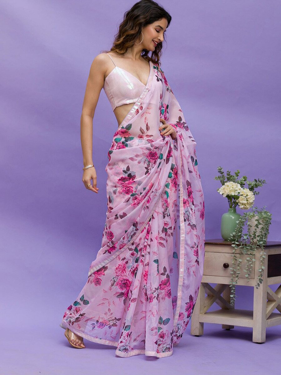 Anouk Floral Sequinned Pure Chiffon Saree - Distacart