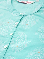 Thumbnail for All About You Women Turquoise Blue & White Printed Pure Cotton Straight Kurta - Distacart