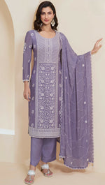 Thumbnail for Anaita Purple Chinon Embroidered Thread Work Stitched Salwar Suit - Distacart