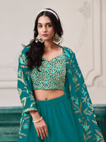 Thumbnail for Anaita Turquoise Faux Georgette Sequins Embroidered Stitched Ethnic Suit - Distacart