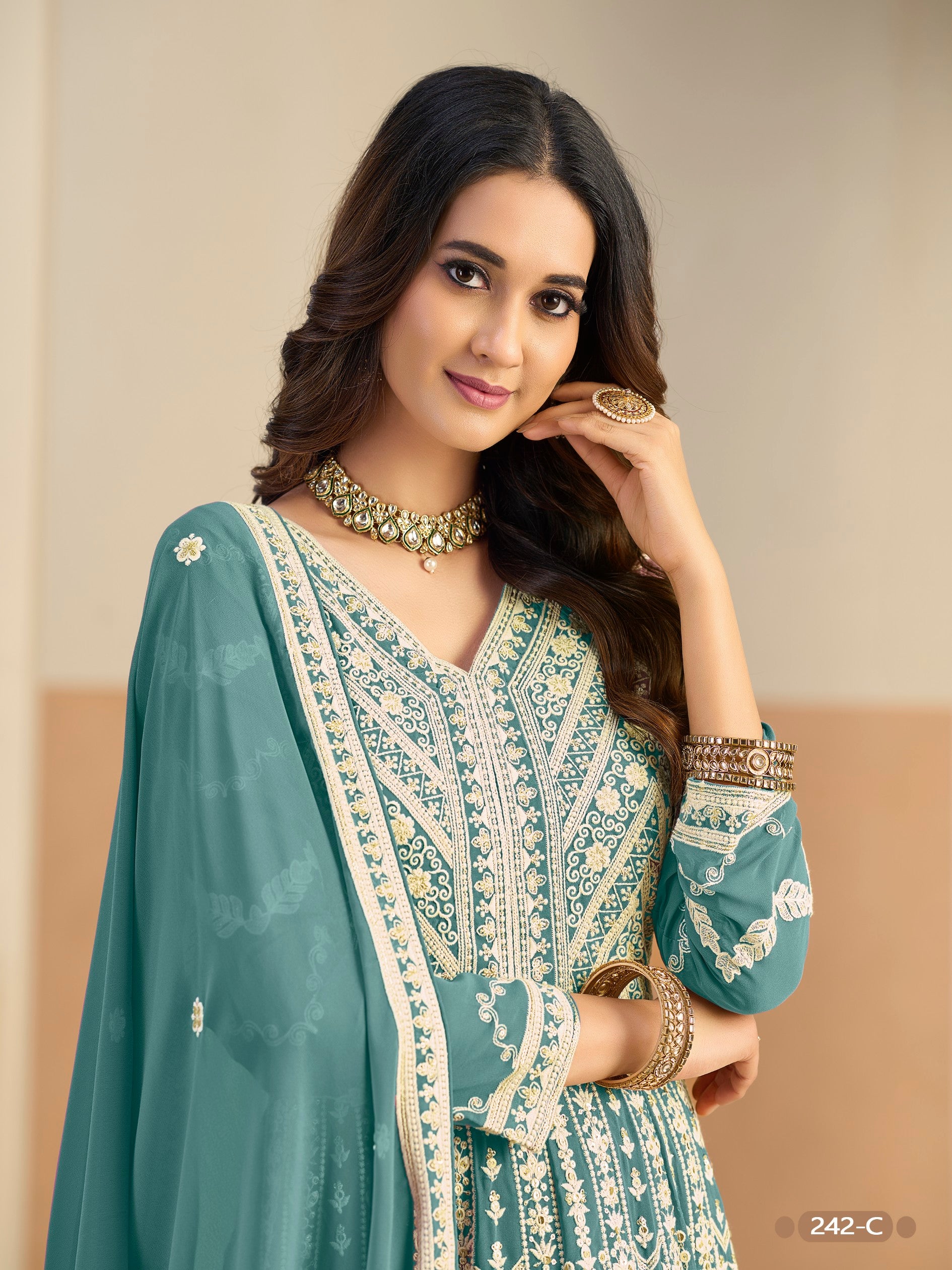 Anaita Light Blue Heavy Embroidered Faux Georgette Anarkali Suit With Salwar - Distacart