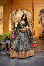 Thumbnail for Lorenvalley Fashion Black Tasar Silk Iconic Sparkle with Lace Border Lehenga Choli with Dupatta - Distacart