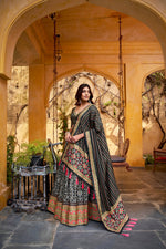 Thumbnail for Lorenvalley Fashion Black Tasar Silk Iconic Sparkle with Lace Border Lehenga Choli with Dupatta - Distacart