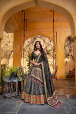 Thumbnail for Lorenvalley Fashion Black Tasar Silk Iconic Sparkle with Lace Border Lehenga Choli with Dupatta - Distacart