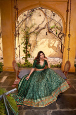Thumbnail for Lorenvalley Fashion Green Tasar Silk Iconic Sparkle with Lace Border Lehenga Choli with Dupatta - Distacart