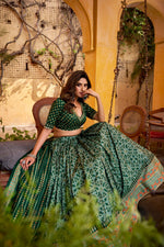 Thumbnail for Lorenvalley Fashion Green Tasar Silk Iconic Sparkle with Lace Border Lehenga Choli with Dupatta - Distacart