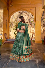 Thumbnail for Lorenvalley Fashion Green Tasar Silk Iconic Sparkle with Lace Border Lehenga Choli with Dupatta - Distacart
