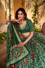 Thumbnail for Lorenvalley Fashion Green Tasar Silk Iconic Sparkle with Lace Border Lehenga Choli with Dupatta - Distacart
