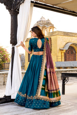 Thumbnail for Lorenvalley Fashion Firozi Vichitra Silk Sequins and Thread Embroidery Work Lehenga Choli with Dupatta - Distacart