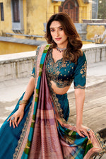Thumbnail for Lorenvalley Fashion Firozi Vichitra Silk Sequins and Thread Embroidery Work Lehenga Choli with Dupatta - Distacart