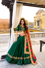 Thumbnail for Lorenvalley Fashion Green Vichitra Silk Sequins and Thread Embroidery Work Lehenga Choli with Dupatta - Distacart