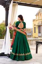 Thumbnail for Lorenvalley Fashion Green Vichitra Silk Sequins and Thread Embroidery Work Lehenga Choli with Dupatta - Distacart