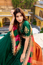 Thumbnail for Lorenvalley Fashion Green Vichitra Silk Sequins and Thread Embroidery Work Lehenga Choli with Dupatta - Distacart