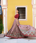 Thumbnail for Lorenvalley Fashion Maroon Tasar Silk Printed And Iconic Sparkle with Lace Border Lehenga Choli with Dupatta - Dista