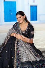 Thumbnail for Lorenvalley Fashion Black Vichitra Silk Sequins and Thread Embroidery Work Lehenga Choli with Dupatta - Dista