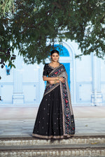Thumbnail for Lorenvalley Fashion Black Vichitra Silk Sequins and Thread Embroidery Work Lehenga Choli with Dupatta - Dista
