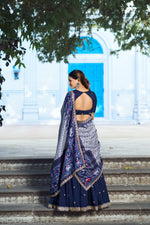 Thumbnail for Lorenvalley Fashion Navyblue Vichitra Silk Sequins and Thread Embroidery Work Lehenga Choli with Dupatta - Dista