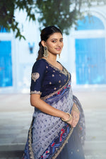 Thumbnail for Lorenvalley Fashion Navyblue Vichitra Silk Sequins and Thread Embroidery Work Lehenga Choli with Dupatta - Dista