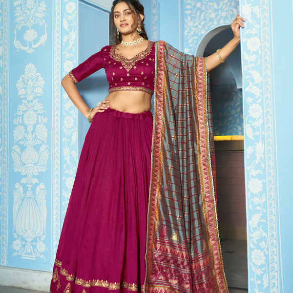 Lorenvalley Fashion Ranipink Vichitra Silk Sequins and Thread Embroidery Work Lehenga Choli with Dupatta - Dista