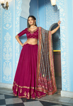 Thumbnail for Lorenvalley Fashion Ranipink Vichitra Silk Sequins and Thread Embroidery Work Lehenga Choli with Dupatta - Dista