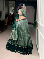 Thumbnail for Lorenvalley Fashion Green Tasar Silk Kalamkari Print With Lace Border Lehenga Choli with Dupatta - Distacart