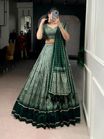 Thumbnail for Lorenvalley Fashion Green Tasar Silk Kalamkari Print With Lace Border Lehenga Choli with Dupatta - Distacart