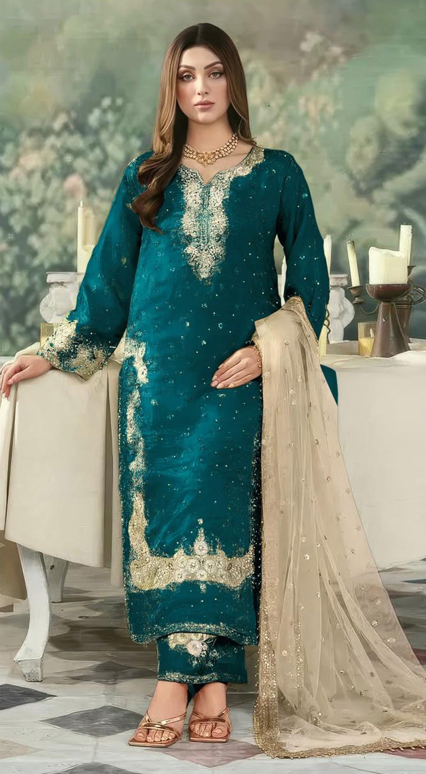 Anaita Teal Jimmy Choo Suit With Embroidery & Sequence Work - Distacart