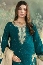 Thumbnail for Anaita Teal Jimmy Choo Suit With Embroidery & Sequence Work - Distacart