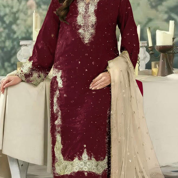 Anaita Maroon Jimmy Choo Suit With Embroidery & Sequence Work - Distacart
