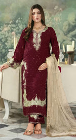 Thumbnail for Anaita Maroon Jimmy Choo Suit With Embroidery & Sequence Work - Distacart