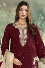 Thumbnail for Anaita Maroon Jimmy Choo Suit With Embroidery & Sequence Work - Distacart