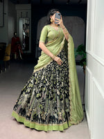 Thumbnail for Lorenvalley Fashion Multicolor Tasar Silk Kalamkari Print with Lace Border Lehenga Choli with Dupatta - Dista