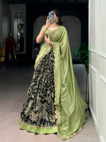 Thumbnail for Lorenvalley Fashion Multicolor Tasar Silk Kalamkari Print with Lace Border Lehenga Choli with Dupatta - Dista