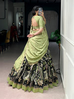 Thumbnail for Lorenvalley Fashion Multicolor Tasar Silk Kalamkari Print with Lace Border Lehenga Choli with Dupatta - Dista