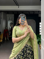 Thumbnail for Lorenvalley Fashion Multicolor Tasar Silk Kalamkari Print with Lace Border Lehenga Choli with Dupatta - Dista