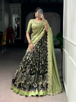 Thumbnail for Lorenvalley Fashion Multicolor Tasar Silk Kalamkari Print with Lace Border Lehenga Choli with Dupatta - Dista