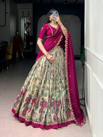 Thumbnail for Lorenvalley Fashion Multicolor Tasar Silk Kalamkari Print with Lace Border Lehenga Choli with Dupatta - Dista